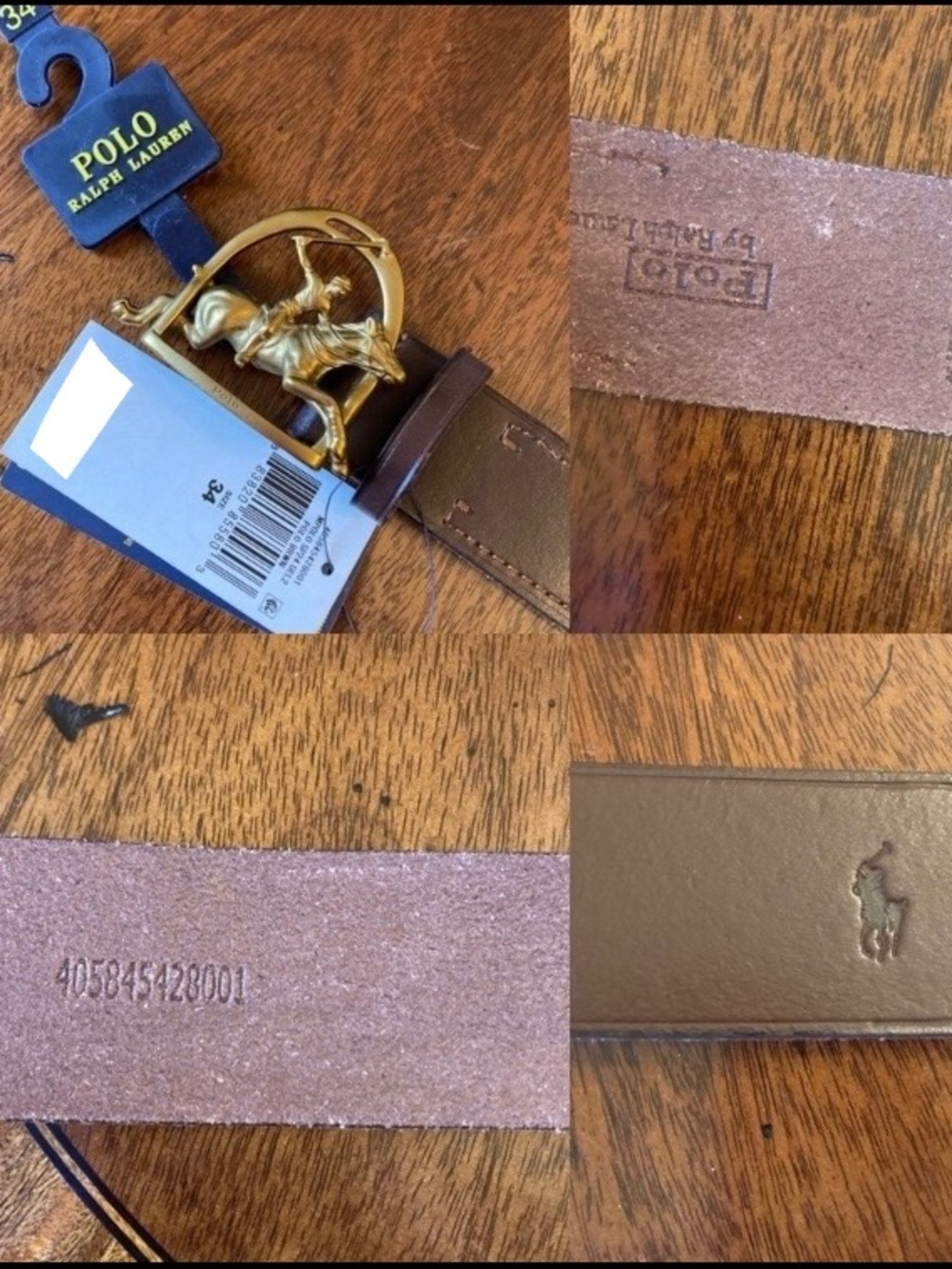 POLO RALPH LAUREN Equestrian Brown Leather Brass Buckle Belt NWT - Picture 7 of 11
